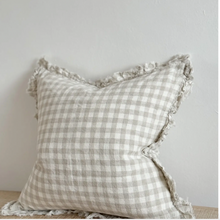 Load image into Gallery viewer, Natural Gingham Ruffled Linen Cushion