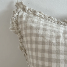 Load image into Gallery viewer, Natural Gingham Ruffled Linen Cushion