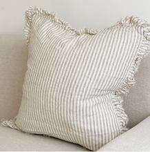 Load image into Gallery viewer, Natural Striped Ruffled Linen Cushion