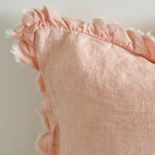 Load image into Gallery viewer, Rose Pink Ruffled Linen Cushion