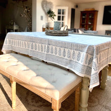 Load image into Gallery viewer, Blue Hand Block Cotton Tablecloth