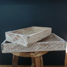 Load image into Gallery viewer, White Washed Wooden Rustic Trays - Set of Two