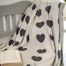 Load image into Gallery viewer, Dark Grey Reversible Knitted Heart Throw