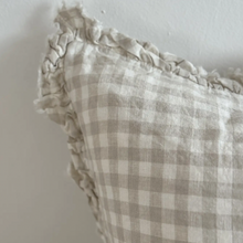 Load image into Gallery viewer, Natural Gingham Ruffled Linen Cushion
