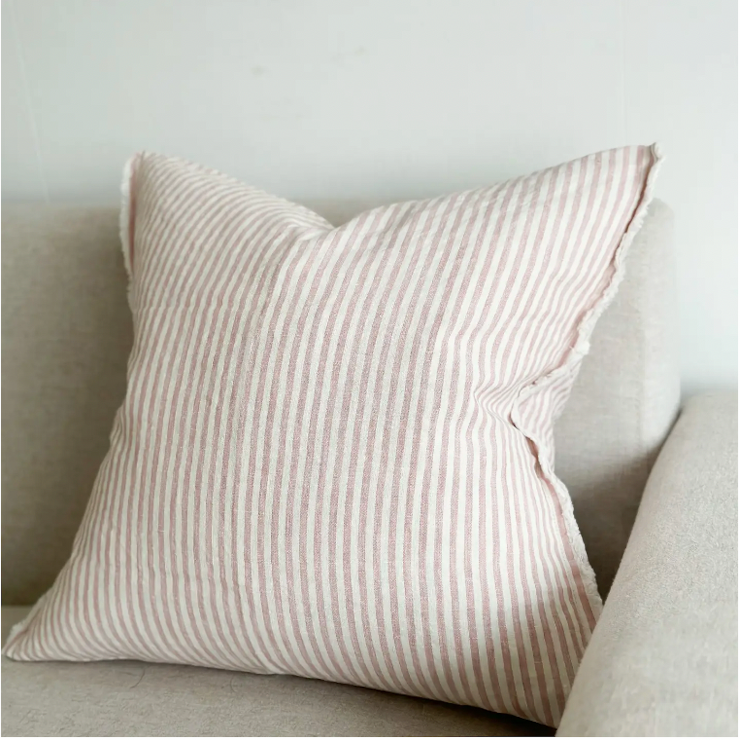 Rose Pink Striped Linen Cushion