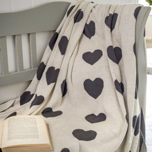 Load image into Gallery viewer, Dark Grey Reversible Knitted Heart Throw
