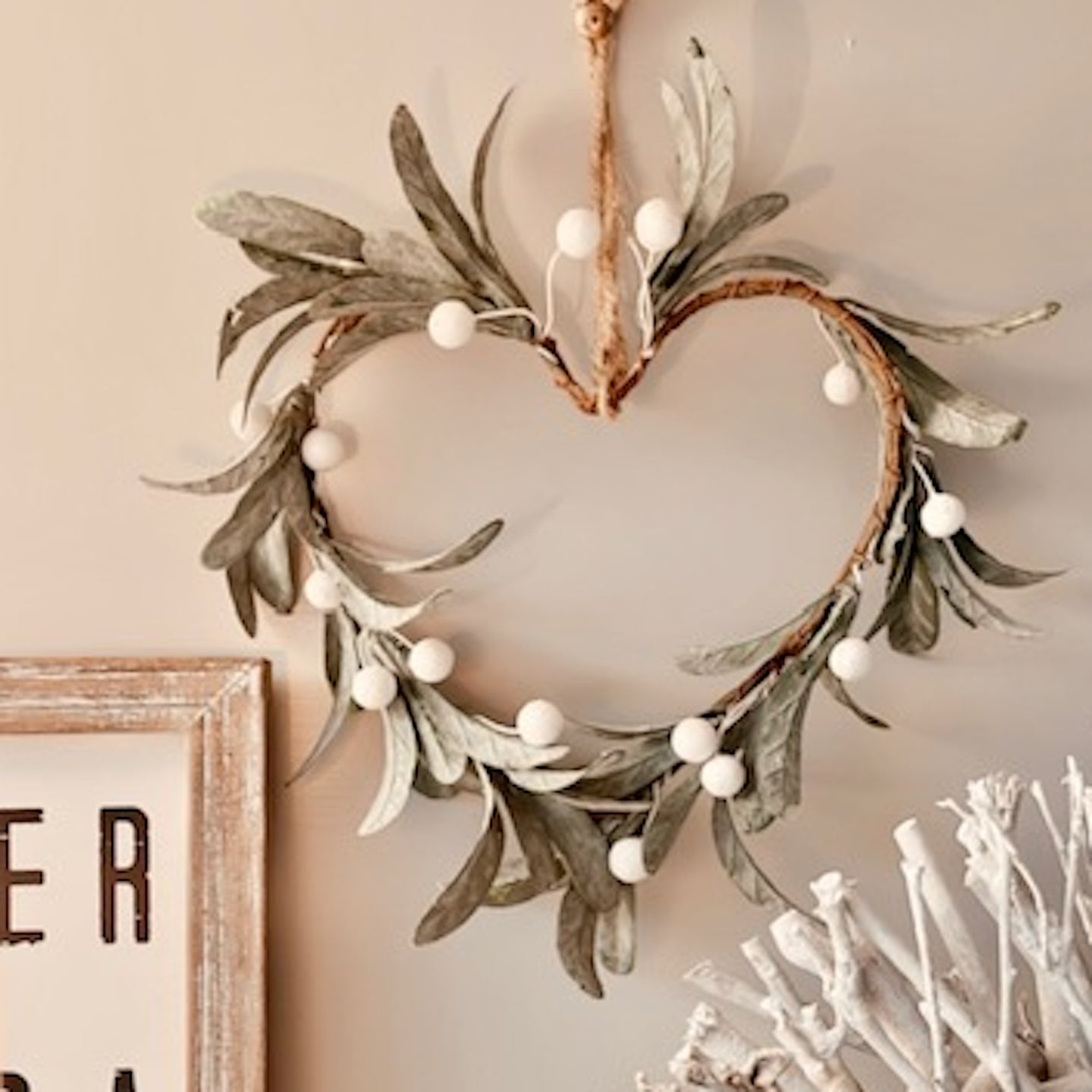 Hanging Mistletoe Heart Decoration