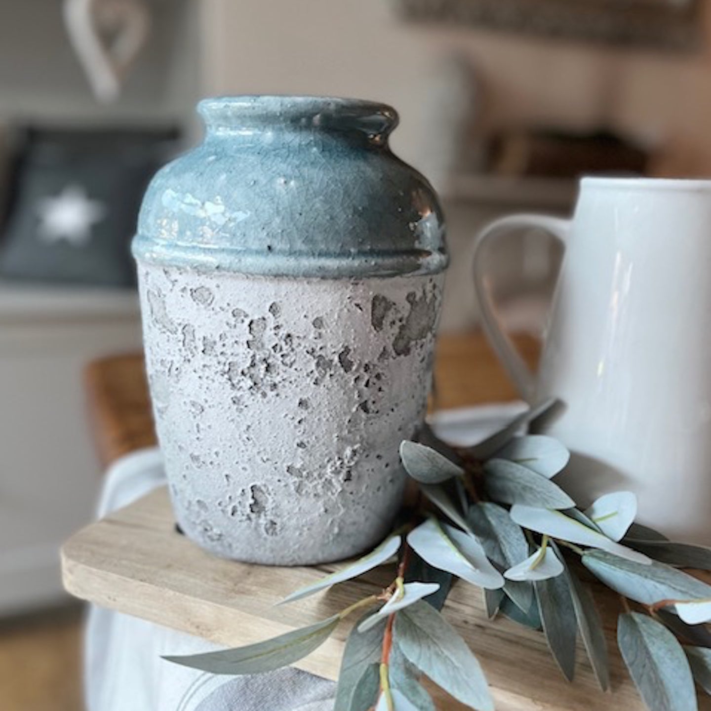 Large Rustic Blue Two Tone Vase