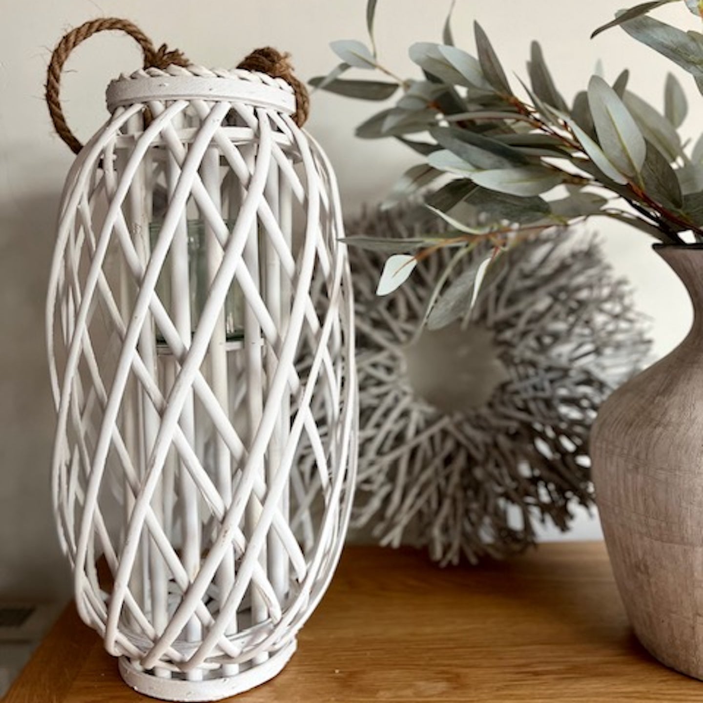 White Wicker Floor Lantern