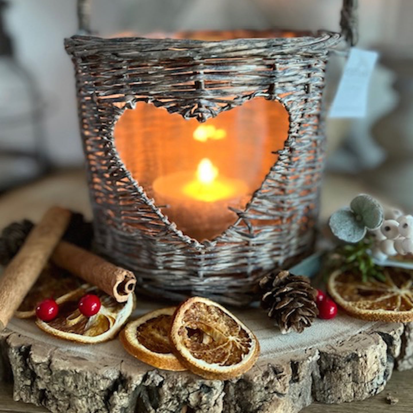 Woven Wicker Heart Lantern