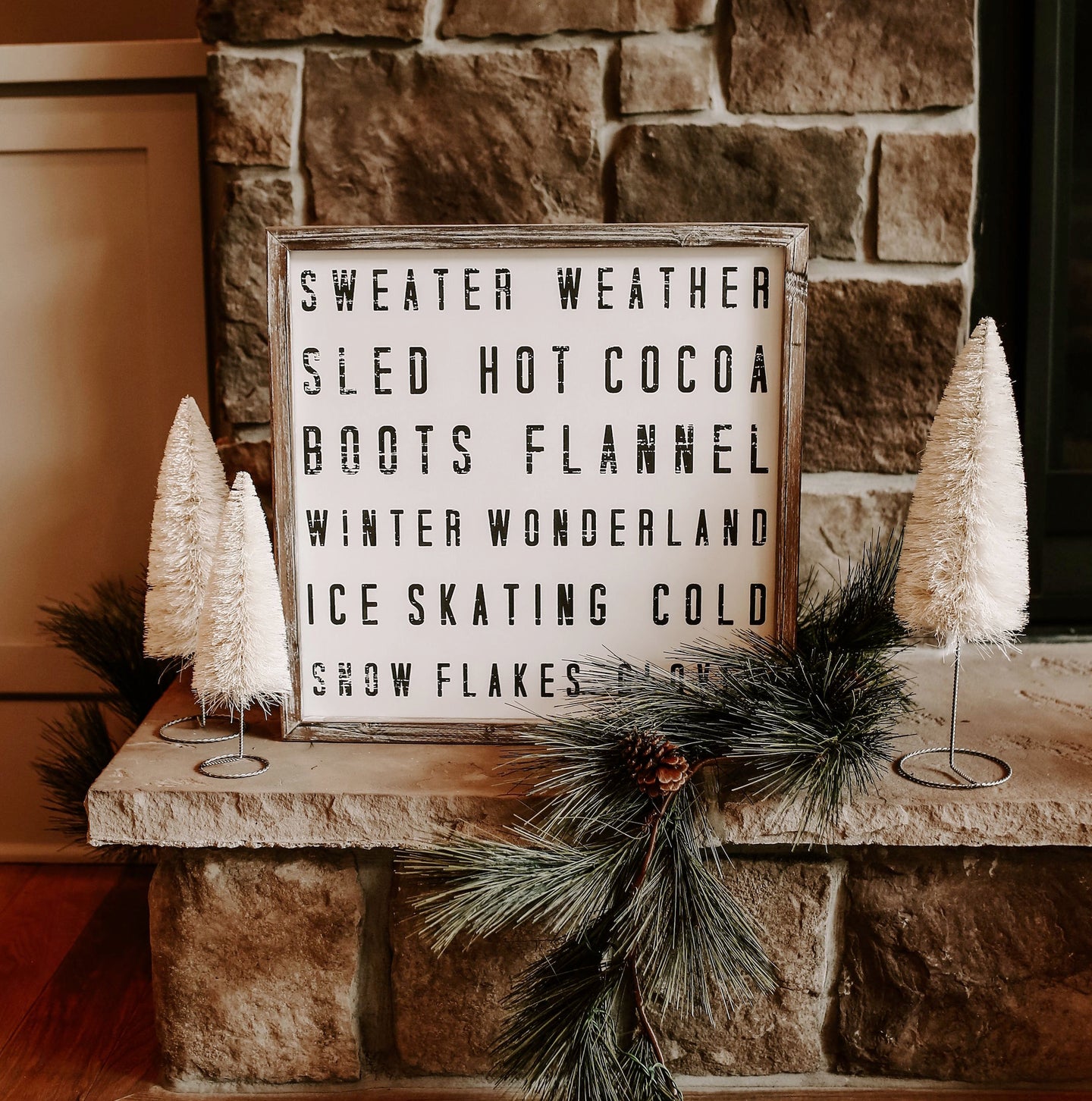 'Winter Words' Rustic Wood Sign